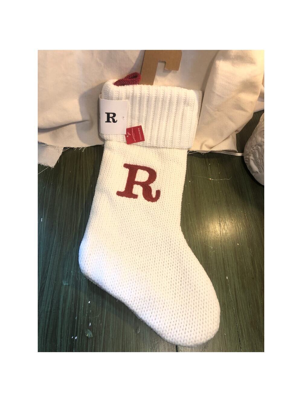Wondershop NWT White Monogrammed "R" Knit Christmas Stocking